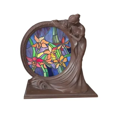 MI401 Art Nouveau-style Resin And Stained Glass Table Lamp