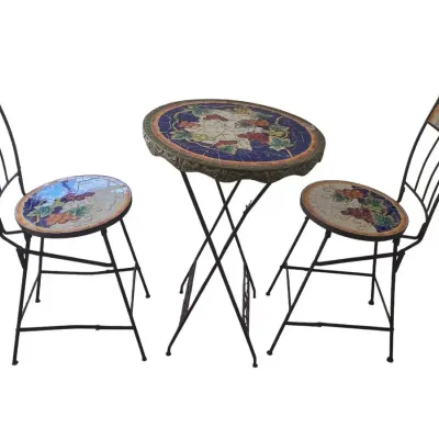 MI412 Painted Mosaic Bistro Table w/ Wrought Iron Frame