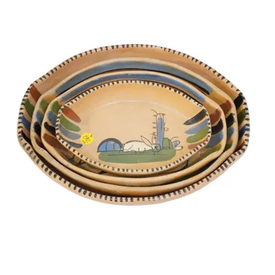 Sale Photo Thumbnail #288: 4 MID-CENTURY MEXICAN REDWARE NESTING POTTERY SERVING PLATTERS
