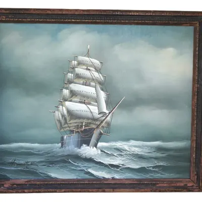 Sale Photo Thumbnail #113: FULL SAIL CLIPPER SHIP AT SEA OIL PAINTING SIGNED