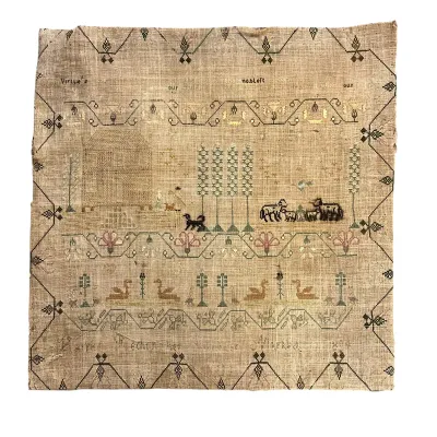 Sale Photo Thumbnail #56: ANTIQUE AMERICAN SCHOOLGIRL SAMPLER