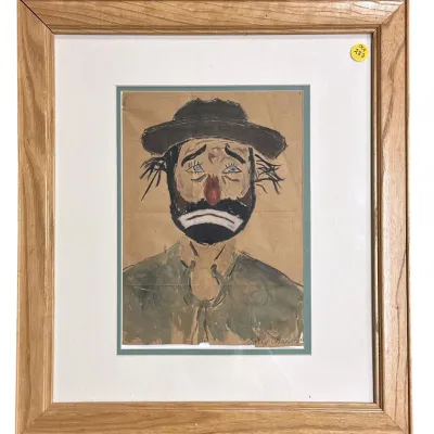 Sale Photo Thumbnail #313: VINTAGE WEARY WILLIE CLOWN PAINTING - SALLY CHAPMAN
