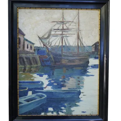 Sale Photo Thumbnail #225: 1930S GLOUCESTER HARBOR IMPRESSIONIST OIL INITIALED BSS