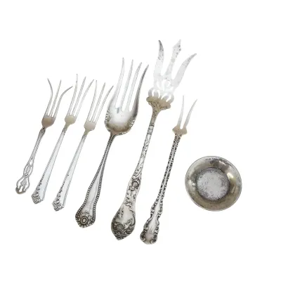 Sale Photo Thumbnail #65: 7 pc ANTIQUE STERLING SERVING FORKS +