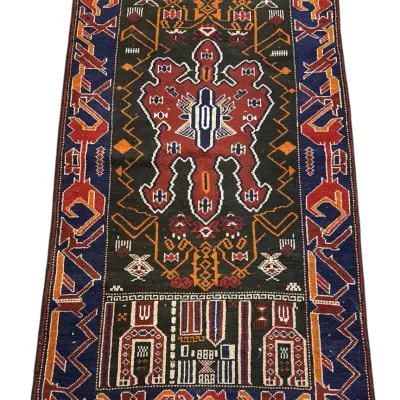 Sale Photo Thumbnail #143: ANTIQUE AFGHAN HAND KNOTTED BALUCH WOOL RUG