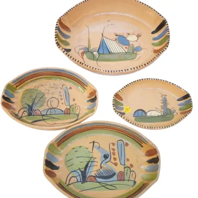 Sale Photo Thumbnail #287: 4 MID-CENTURY MEXICAN REDWARE NESTING POTTERY SERVING PLATTERS