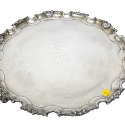 Sale Photo Thumbnail #126: ENGLISH STERLING SILVER 1924 FOOTED SERVING TRAY