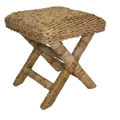 Sale Photo Thumbnail #235: CONTEMPORARY WOOD & WOVEN WATER HYACINTH STOOL