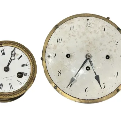 Sale Photo Thumbnail #8: 2 ANTIQUE FRENCH ENAMEL DIAL STRIKING MOVEMENTS