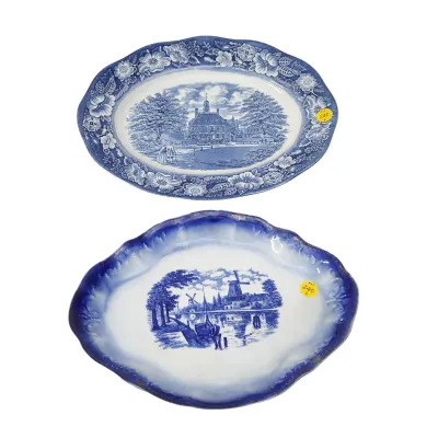 Sale Photo Thumbnail #266: PAIR OF FLOW BLUE SERVING DISHES