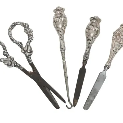 Sale Photo Thumbnail #12: 4 pc STERLING SILVER ART NOUVEAU VANITY +