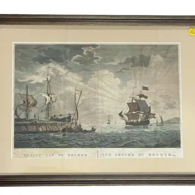 Sale Photo Thumbnail #278: 18th c AQUATINT MARITIME ENGRAVING VIEW NEAR DEN HELDER
