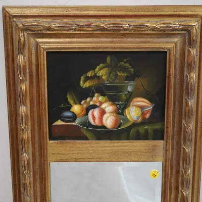 Sale Photo Thumbnail #122: ITALIAN GILT TRUMEAU BEVELED MIRROR WITH STILL LIFE PAINTING