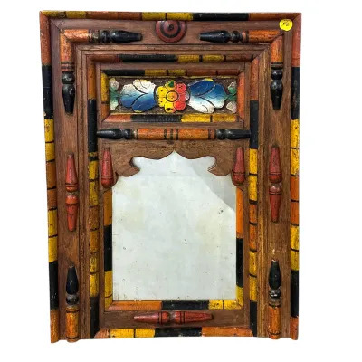 Sale Photo Thumbnail #68: CARVED AND PAINTED FOLK ART MIRROR