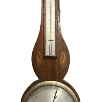 Sale Photo Thumbnail #224: GEORGE III MARQUETRY BAROMETER & THERMOMETER