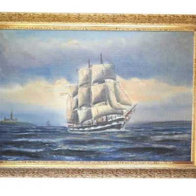 Sale Photo Thumbnail #142: THE FRIGATE JUTLAND AT SEA DENMARK OIL ON CANVAS