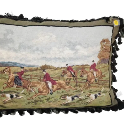 Sale Photo Thumbnail #264: VINTAGE FOX HUNT EQUESTRIAN NEEDLEPOINT PILLOW