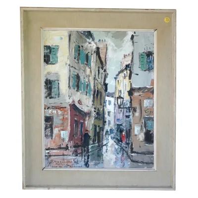 Sale Photo Thumbnail #133: MID CENTURY FRENCH IMPASTO OIL RUE DE LA COLOMBE