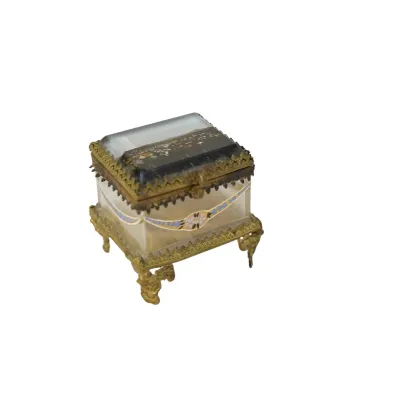 Sale Photo Thumbnail #253: BELLE EPOQUE ORMOLU & BEVELED GLASS SOUVENIR CASKET JEWELRY BOX