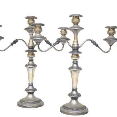 Sale Photo Thumbnail #281: PAIR OF ANTIQUE SILVER PLATE CANDELABRAS