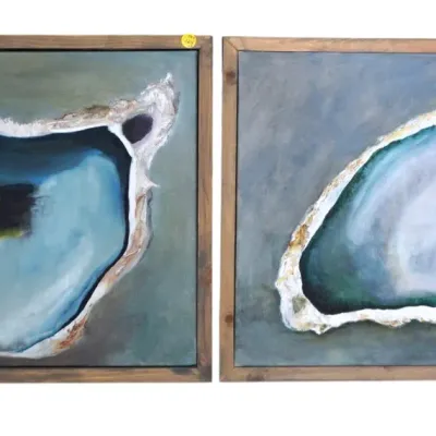 Sale Photo Thumbnail #144: PAIR ORIGINAL OYSTER OIL ON CANVAS by AMY SULLIVAN WEISCHAAR