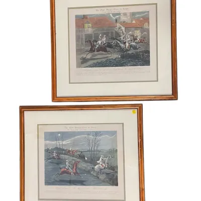 Sale Photo Thumbnail #127: PAIR AQUATINT ENGRAVINGS THE FIRST STEEPLECHASE ON RECORD