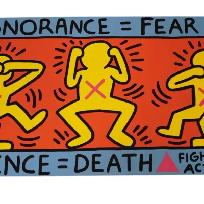 Sale Photo Thumbnail #190: KEITH HARING 1989 ACT UP AIDS OFFSET LITHOGRAPH POSTER