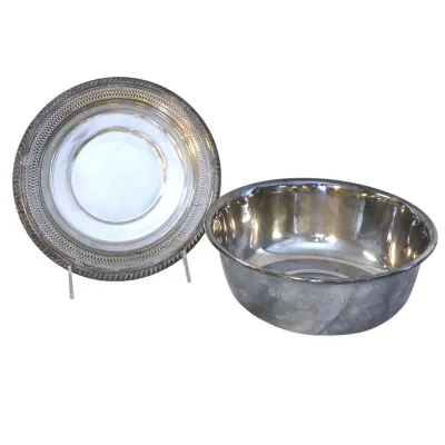 Sale Photo Thumbnail #32: 2 pc STERLING SILVER BOWL & TRAY / PLATE