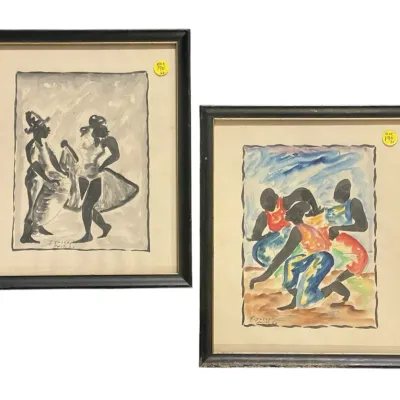 Sale Photo Thumbnail #223: 2 MID CENTURY F. JOSEPH 1966 WATERCOLOR & INK WASH