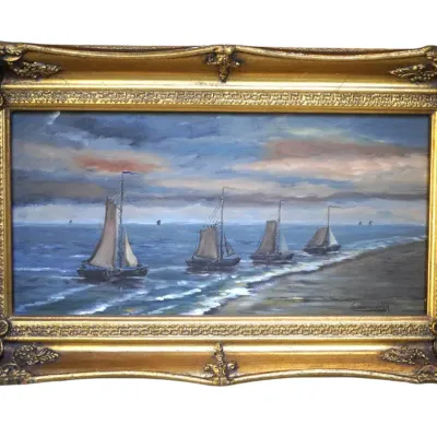 Sale Photo Thumbnail #117: SYLVIA VAN DE WATER DUTCH SAILBOATS AT SUNSET OIL ON CANVAS