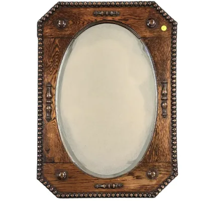 Sale Photo Thumbnail #128: ANTIQUE ENGLISH EDWARDIAN OAK WALL MIRROR