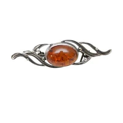 Sale Photo Thumbnail #58: ART NOUVEAU STYLE STERLING SILVER & BALTIC AMBER BROOCH