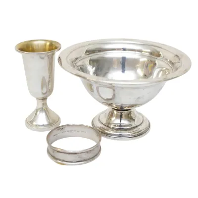 Sale Photo Thumbnail #41: 3 PIECE GROUP STERLING COMPOTE, CORDIAL, NAPKIN RING