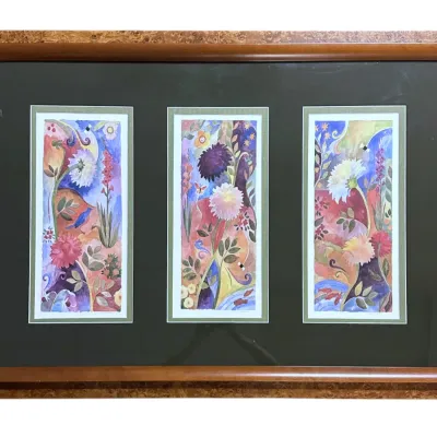 Sale Photo Thumbnail #199: KIM DREW BOTANICAL TRIPTYCH WATERCOLOR