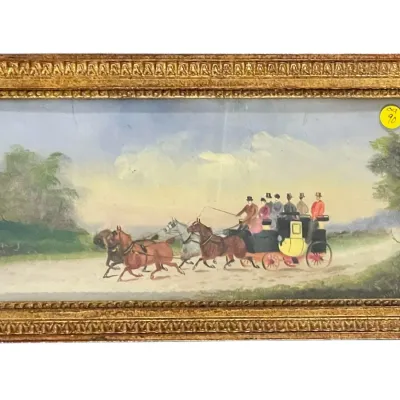Sale Photo Thumbnail #105: ORIGINAL ENGLISH 19TH C GOUACHE COACHING PAINTING