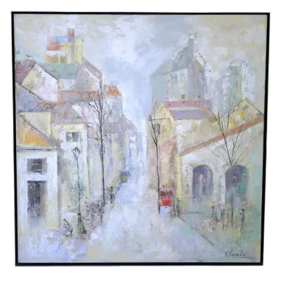 Sale Photo Thumbnail #192: LARGE MID CENTURY OIL ON CANVAS PARIS STREET