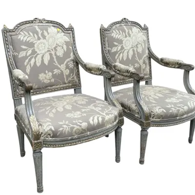 Sale Photo Thumbnail #154: PAIR ANTIQUE CARVED FRENCH LOUIS XVI CHAIRS