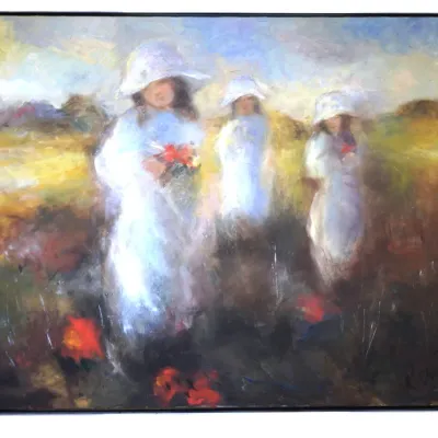 Sale Photo Thumbnail #207: LARGE RUTH WEST "GIRLS GATHERING" IMPRESSIONIST
