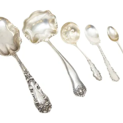 Sale Photo Thumbnail #28: 5 pc ANTIQUE STERLING LADLES - SERVING SPOONS