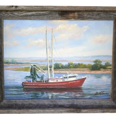 Sale Photo Thumbnail #227: DONNA KLEWER SHRIMP BOAT CHRISTINA ANN OIL ON CANVAS