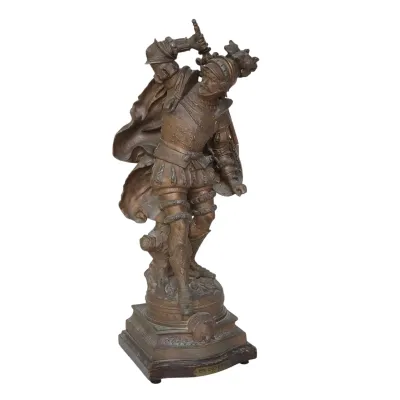 Sale Photo Thumbnail #243: ANTIQUE SPELTER STATUE RENAISSANCE CAVALIER 26"
