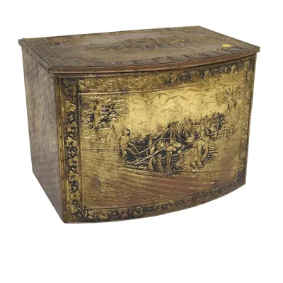 Sale Photo Thumbnail #66: VINTAGE EMBOSSED BRASS WOOD COAL / FIRESIDE LOG BOX