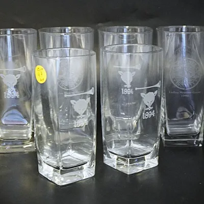 Sale Photo Thumbnail #61: 6 VINTAGE HIGHBALL GLASSES MYOPIA HUNT CLUB & ESSEX COUNTY CLUB
