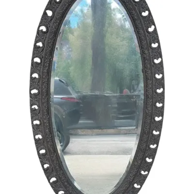 Sale Photo Thumbnail #63: VINTAGE ORNATE OVAL BEVELED MIRROR 47"