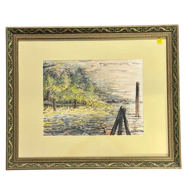 Sale Photo Thumbnail #55: VINTAGE WATERCOLOR COASTAL LANDSCAPE A. CHELLIS