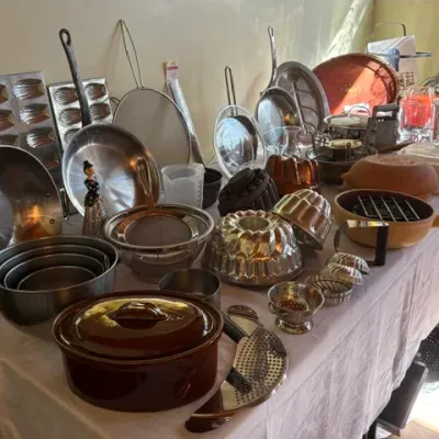 A wonderful collection of quality cookware, copper pots, and pans, vintage baking molds, kitchen utensils, and culinary treasures.