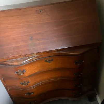 Vintage Chippendale style slant-front secretary desk (close up view)