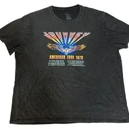 Faded black Journey graphic t-shirt featuring the "American Tour 1978" scarab logo and concert dates.