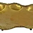 Vintage solid brass kidney-shaped catchall tray featuring an organic scalloped edge and small ball feet.
