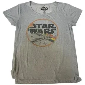 Women's size XL grey Star Wars short-sleeved t-shirt featuring a distressed circular graphic of an X-wing fighter.